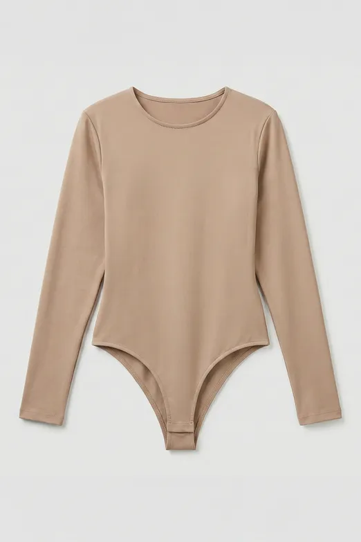 Bayan Bej Bisiklet Yakalı Bodysuit - BSL