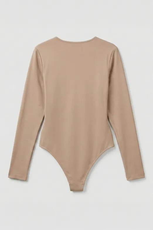 Bayan Bej Bisiklet Yakalı Bodysuit - BSL