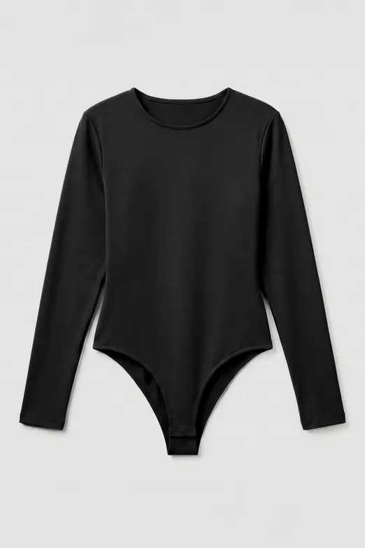 Bayan Siyah Bisiklet Yakalı Bodysuit - BSL
