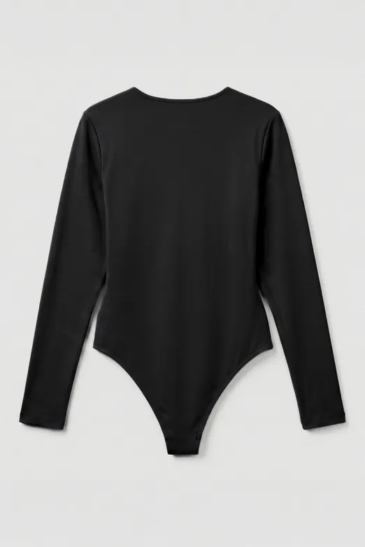 Bayan Siyah Bisiklet Yakalı Bodysuit - BSL