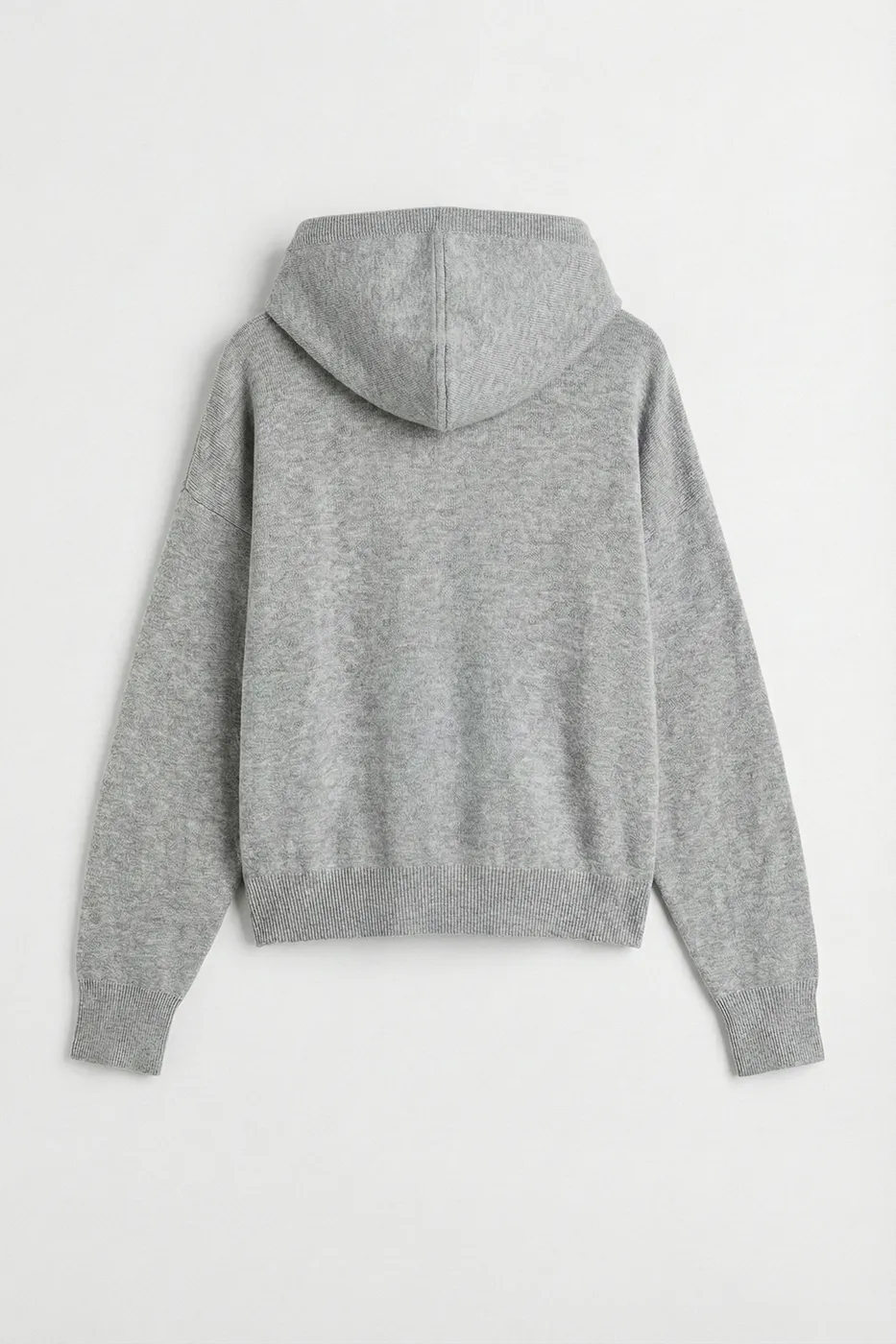Bayan Gri Kapüşonlu Fermuarlı Triko