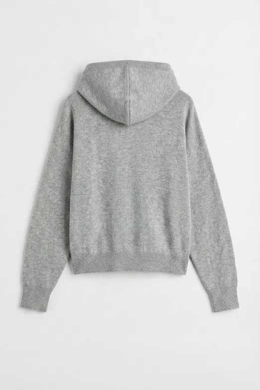 Bayan Gri Kapüşonlu Fermuarlı Triko - BSL
