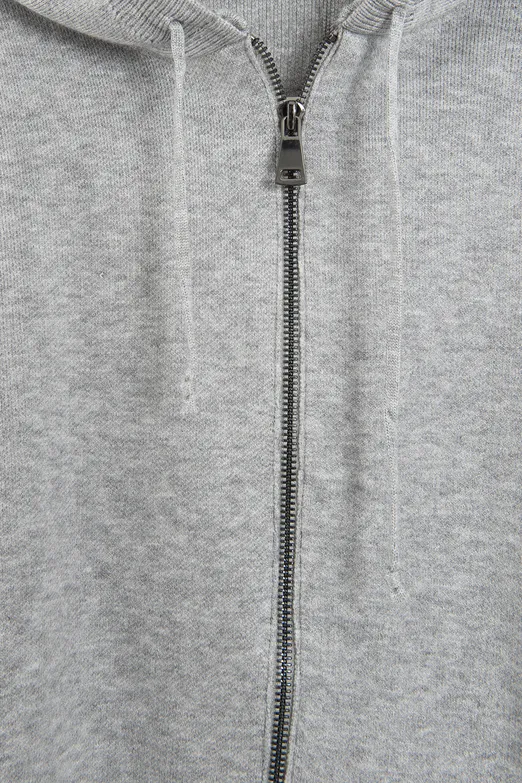 Bayan Gri Kapüşonlu Fermuarlı Triko - BSL