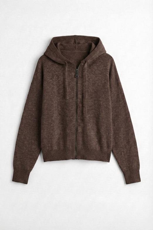 Bayan  Kapüşonlu Fermuarlı Triko