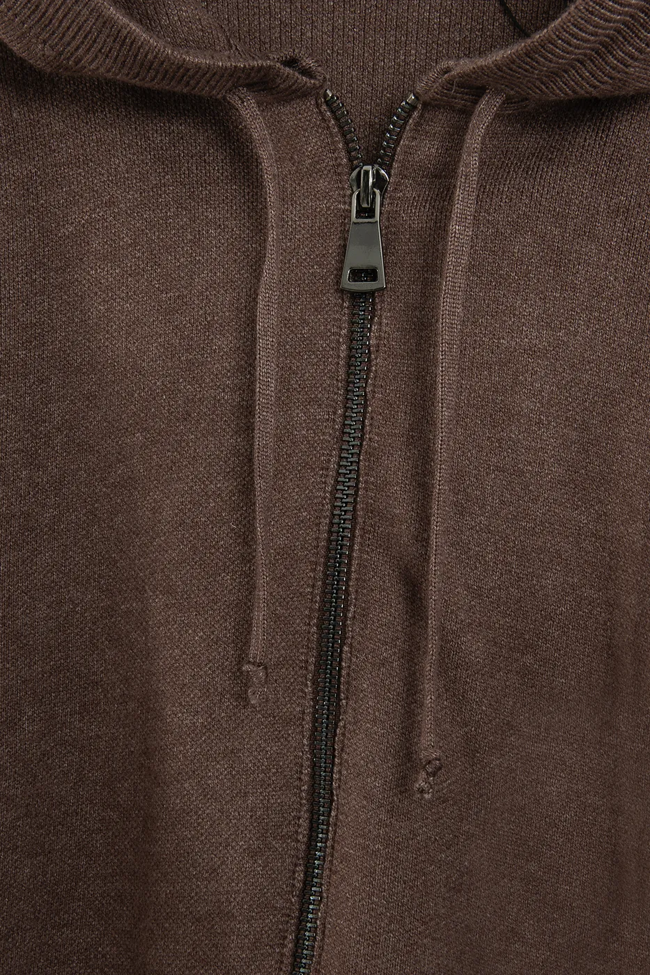 Bayan Kahverengi Kapüşonlu Fermuarlı Triko