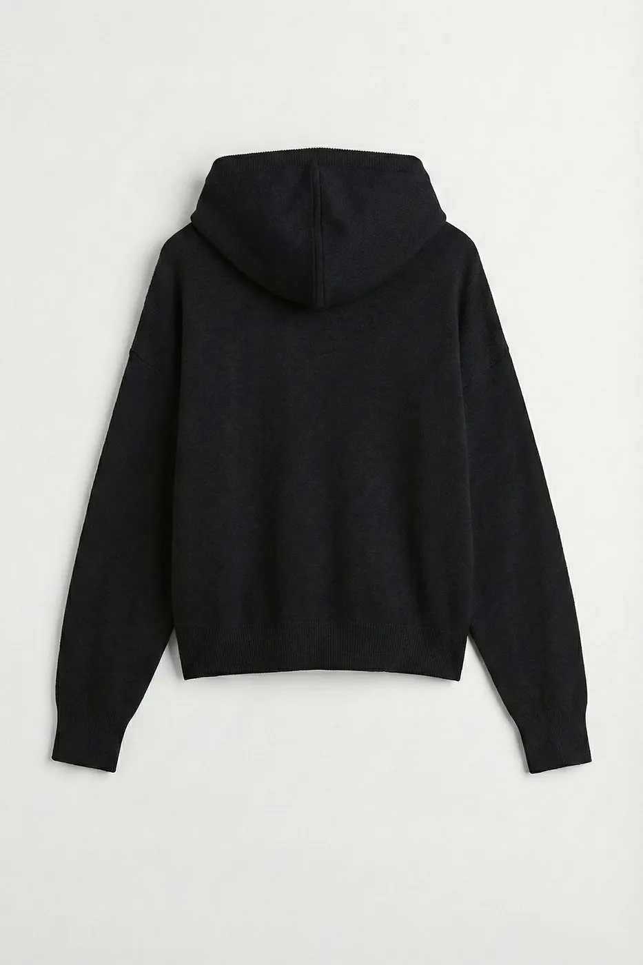 Bayan Siyah Kapüşonlu Fermuarlı Triko