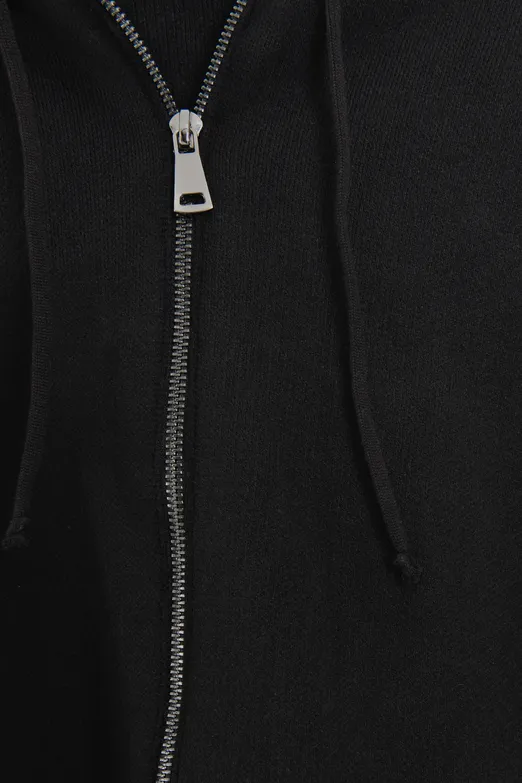 Bayan Siyah Kapüşonlu Fermuarlı Triko - BSL