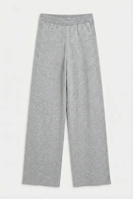 Bayan Gri Triko Düz Paça Pantolon - BSL