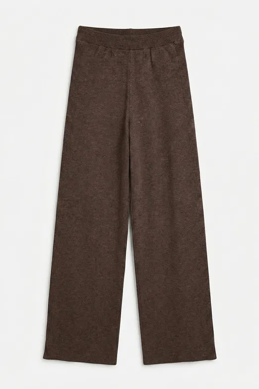 Bayan Kahverengi Triko Düz Paça Pantolon - BSL