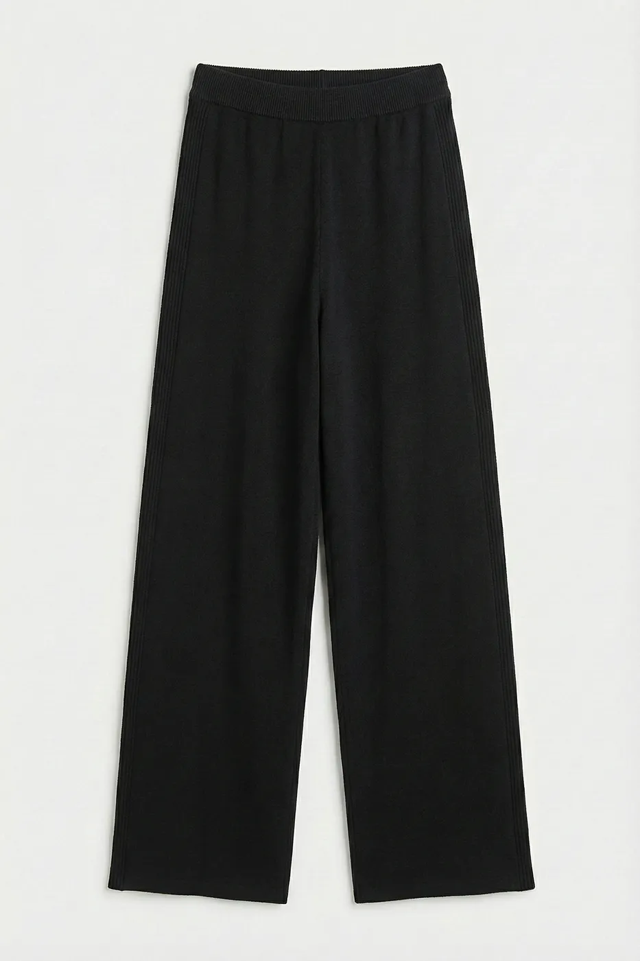 Bayan Siyah Triko Düz Paça Pantolon