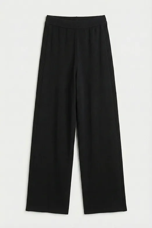 Bayan Siyah Triko Düz Paça Pantolon - BSL