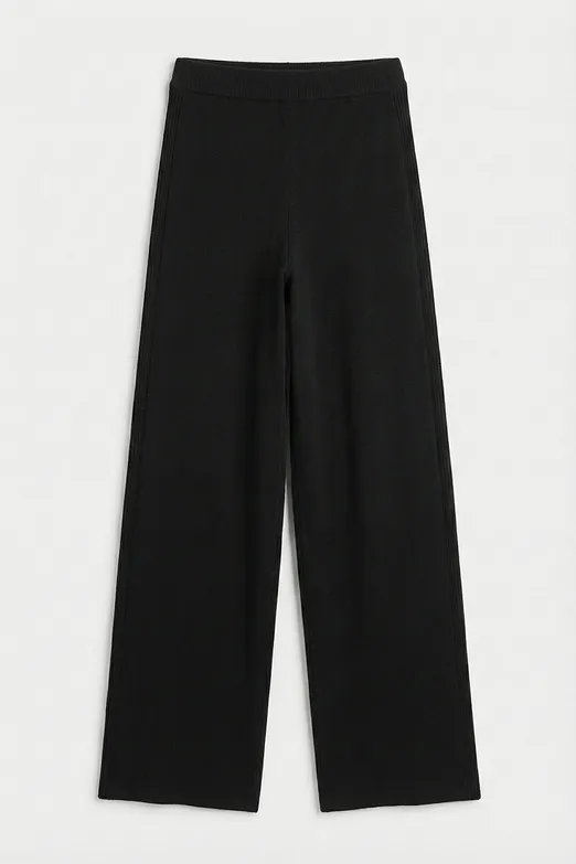 Bayan Siyah Triko Düz Paça Pantolon - BSL