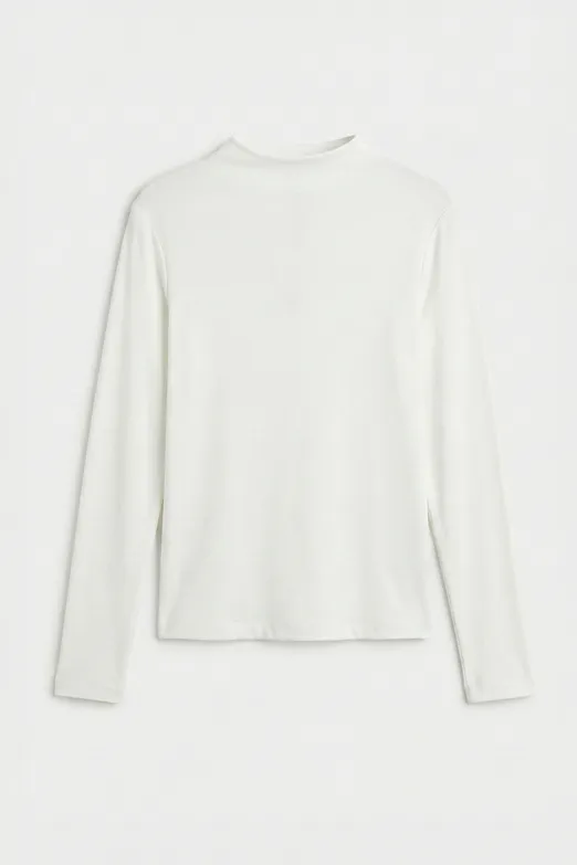 Bayan Beyaz Yüksek Yaka Uzun Kollu Top - BSL