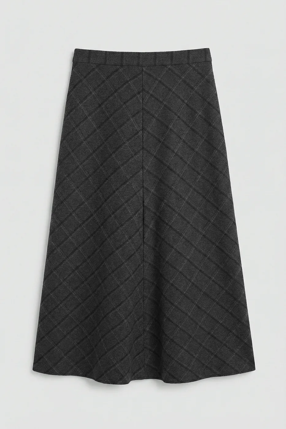 Bayan Antrasit Ekoseli Kloş Midi Etek