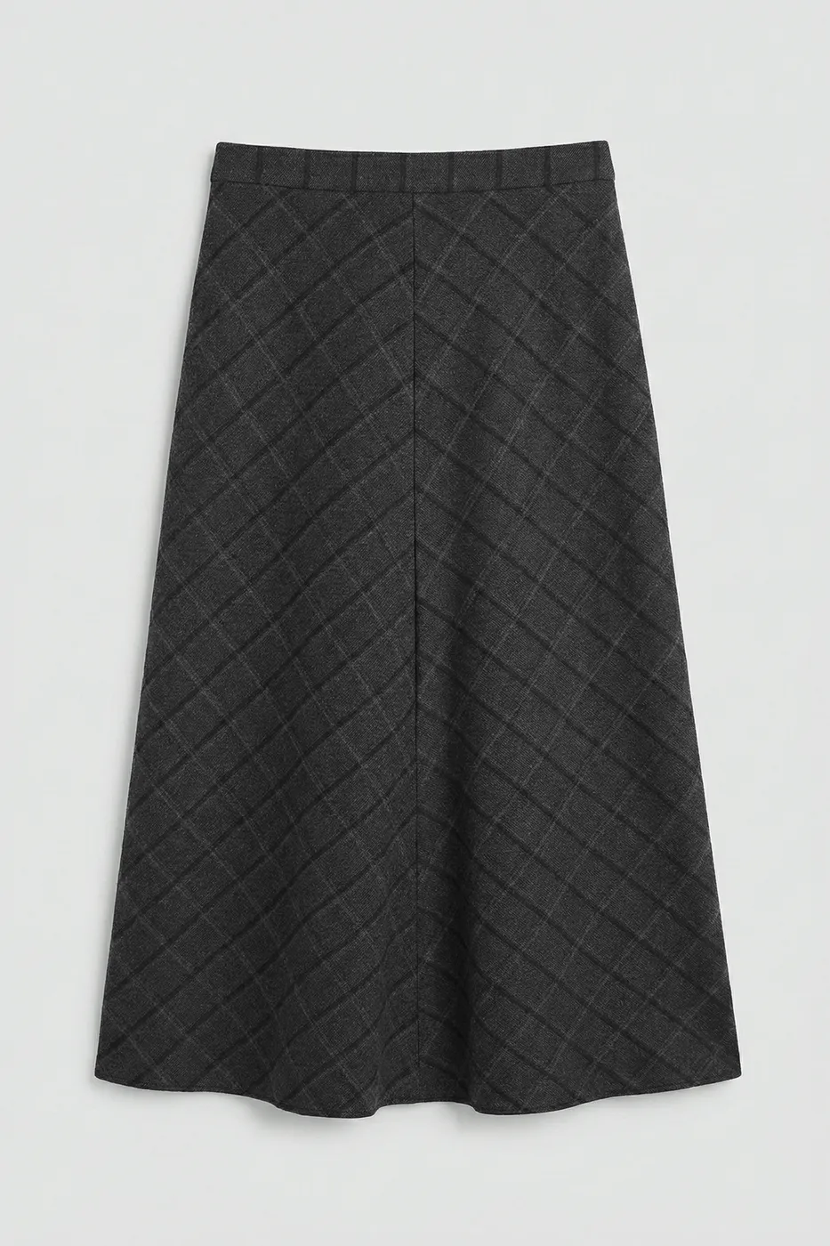 Bayan Antrasit Ekoseli Kloş Midi Etek