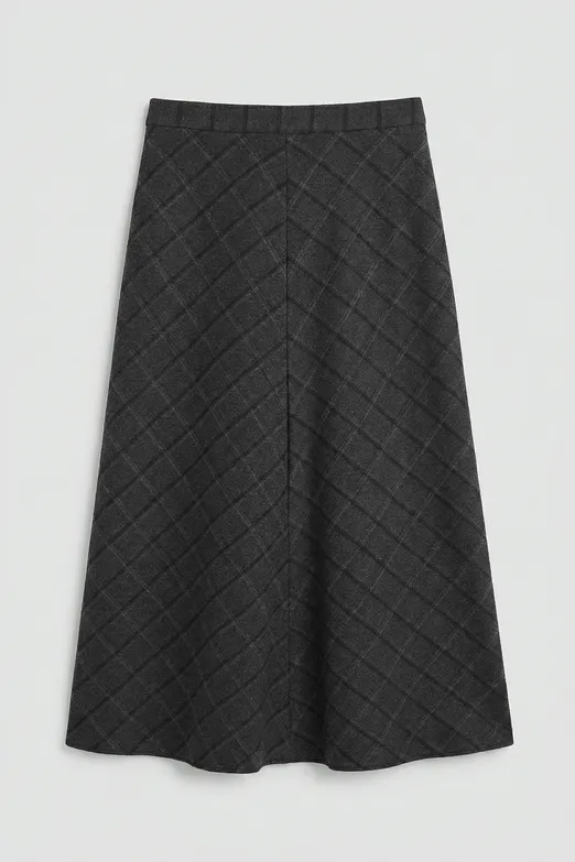 Bayan Antrasit Ekoseli Kloş Midi Etek - BSL