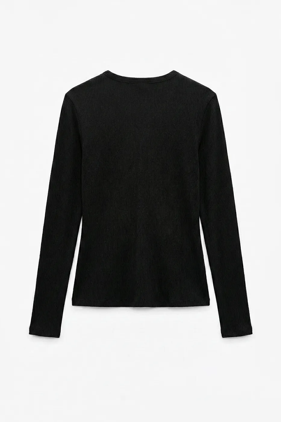 Bayan Siyah Yarım Patlı Uzun Kol Top