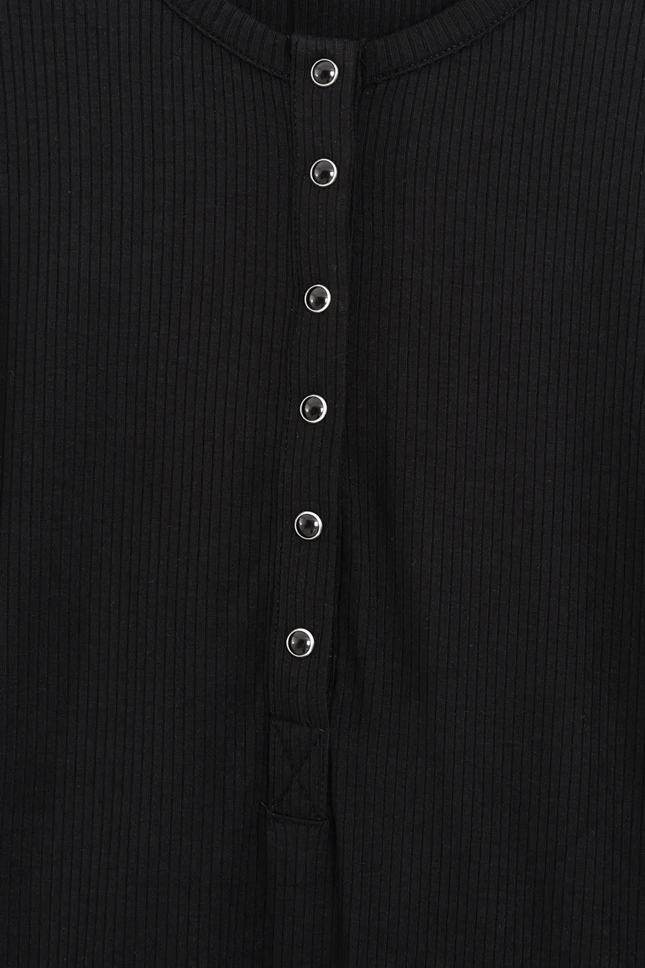 Bayan Siyah Yarım Patlı Uzun Kol Top