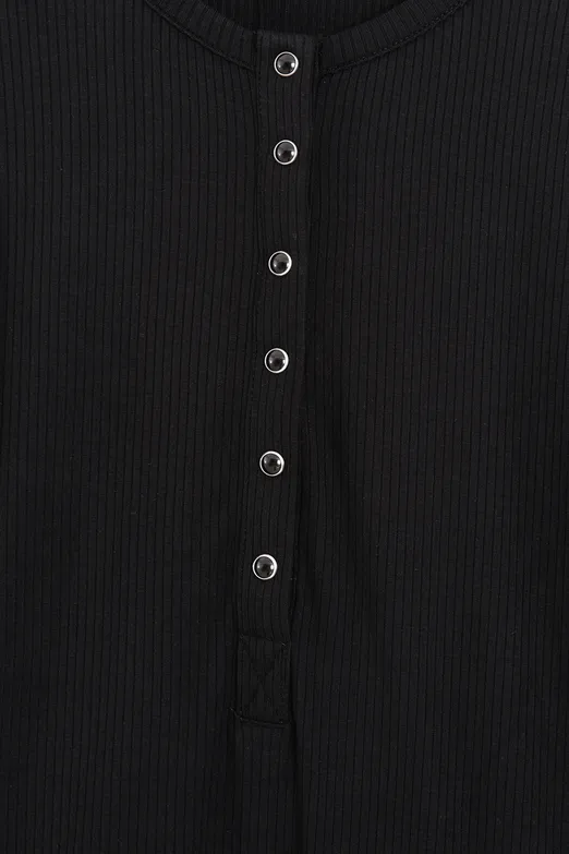 Bayan Siyah Yarım Patlı Uzun Kol Top - BSL