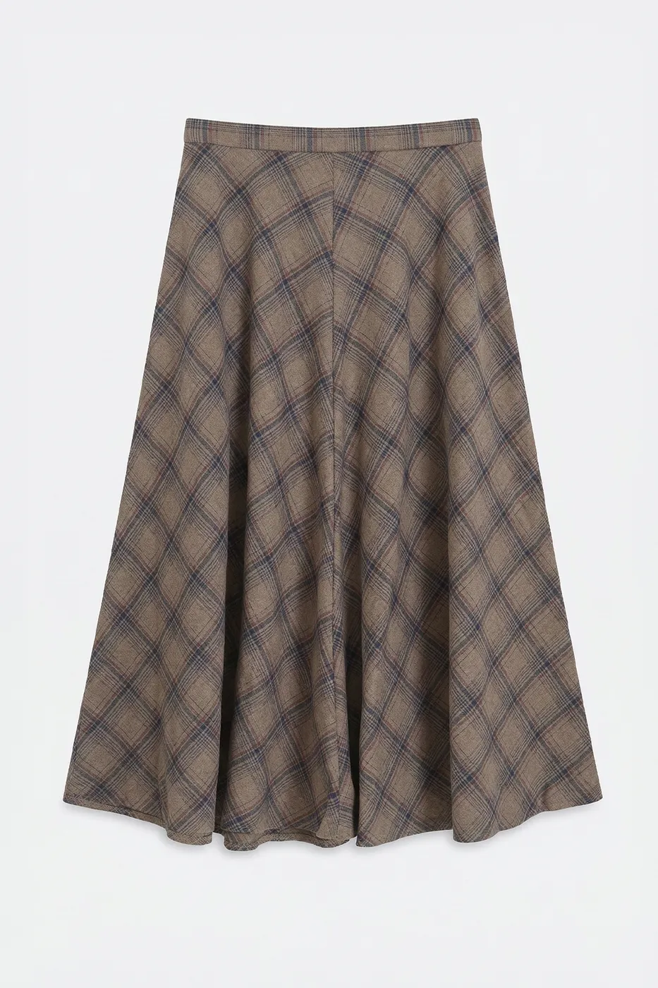 Bayan Vizon Ekoseli Kloş Midi Etek