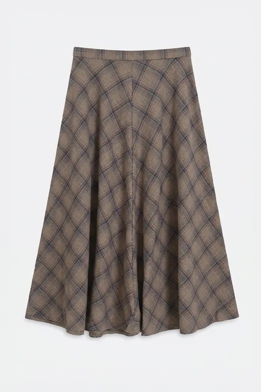 Bayan Vizon Ekoseli Kloş Midi Etek - BSL