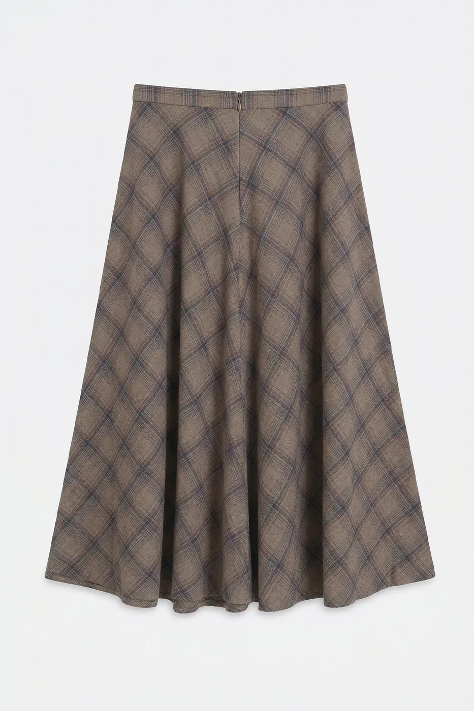 Bayan Vizon Ekoseli Kloş Midi Etek