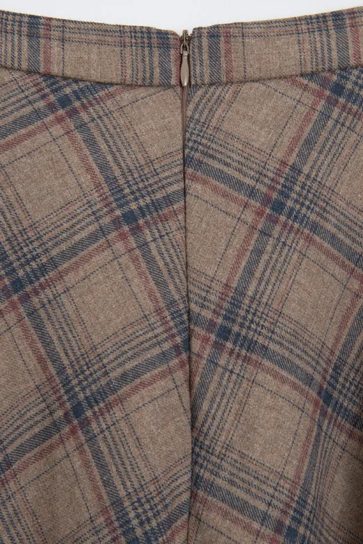 Bayan Vizon Ekoseli Kloş Midi Etek - BSL