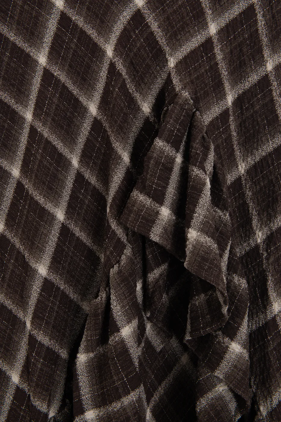 Bayan Kahverengi Ekoseli Asimetrik Fırfırlı  Midi Etek