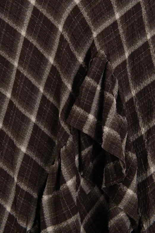 Bayan Kahverengi Ekoseli Asimetrik Fırfırlı  Midi Etek - BSL