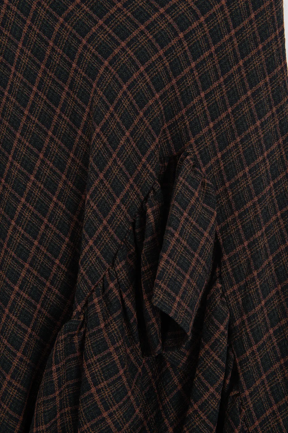 Bayan Haki Ekoseli Asimetrik Fırfırlı  Midi Etek