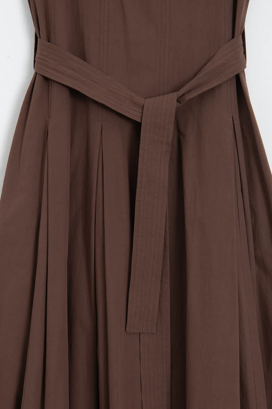 Bayan Kahverengi Pileli Coton Midi Elbise