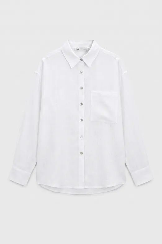 Bayan Beyaz %100 Keten Oversize Gömlek - BSL