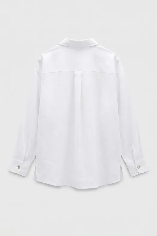 Bayan Beyaz %100 Keten Oversize Gömlek - BSL