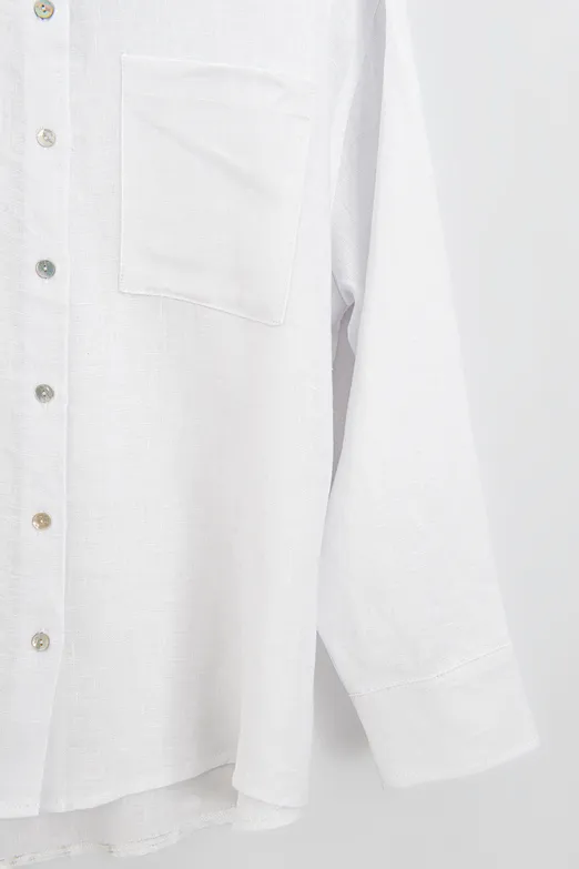 Bayan Beyaz %100 Keten Oversize Gömlek - BSL
