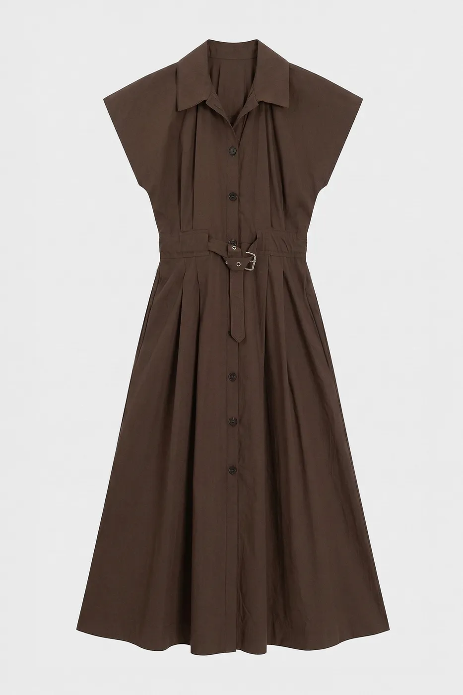 Bayan Kahverengi Pileli Maksi Cotton Elbise