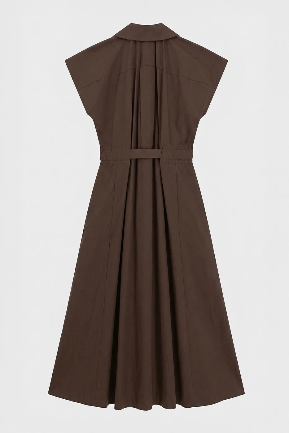 Bayan Kahverengi Pileli Maksi Cotton Elbise