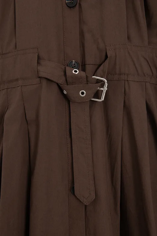 Bayan Kahverengi Pileli Maksi Cotton Elbise - BSL