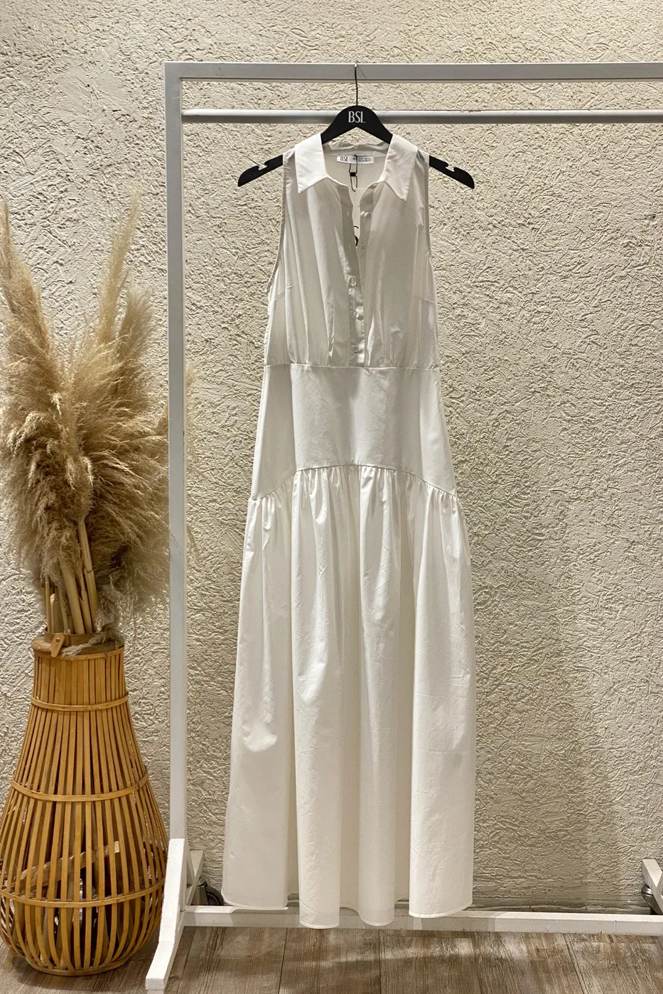 Bayan Beyaz Korsajlı Maksi Elbise