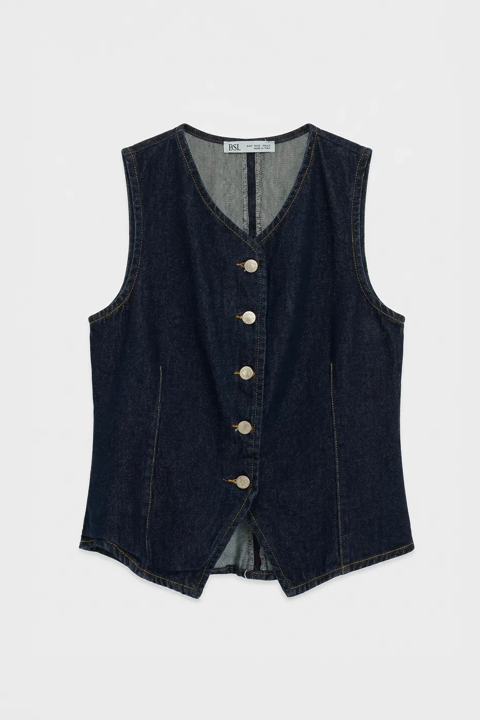 Bayan Lacivert Düğmeli Fit Denim Yelek