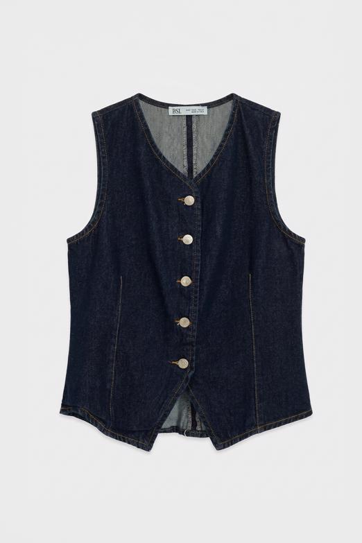 Bayan  Düğmeli Fit Denim Yelek