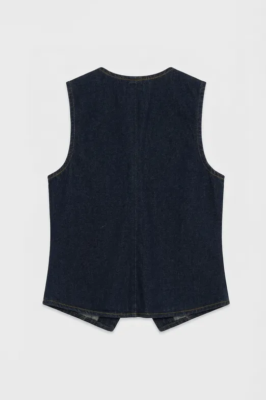 Bayan Lacivert Düğmeli Fit Denim Yelek - BSL