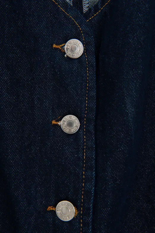 Bayan Lacivert Düğmeli Fit Denim Yelek - BSL