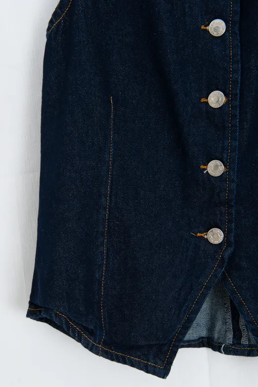 Bayan Lacivert Düğmeli Fit Denim Yelek - BSL