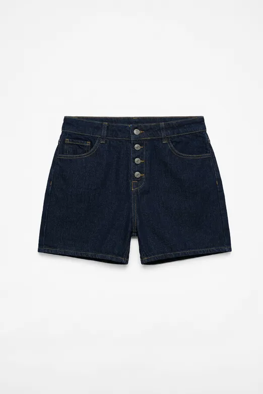 Bayan Lacivert Denim Bermuda Şort - BSL