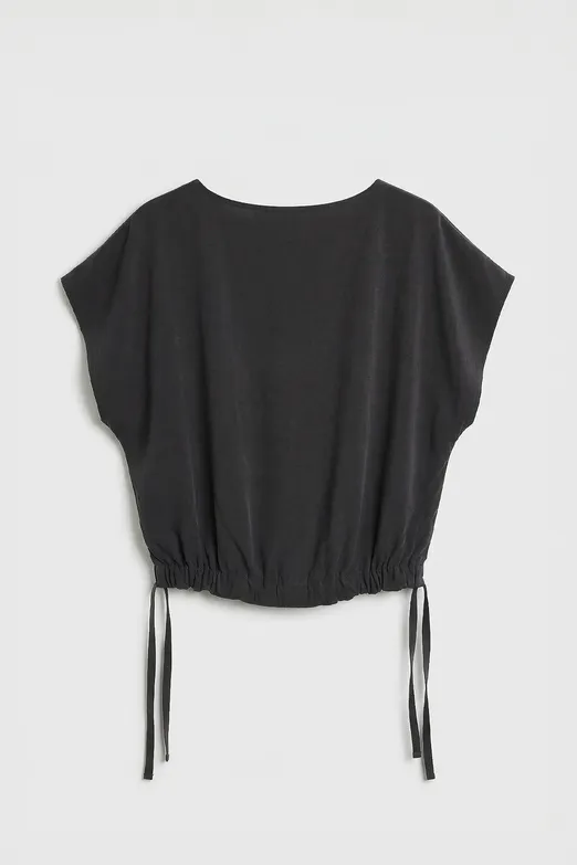 Bayan Siyah Düşük Omuzlu Bol  Modal Bluz - BSL