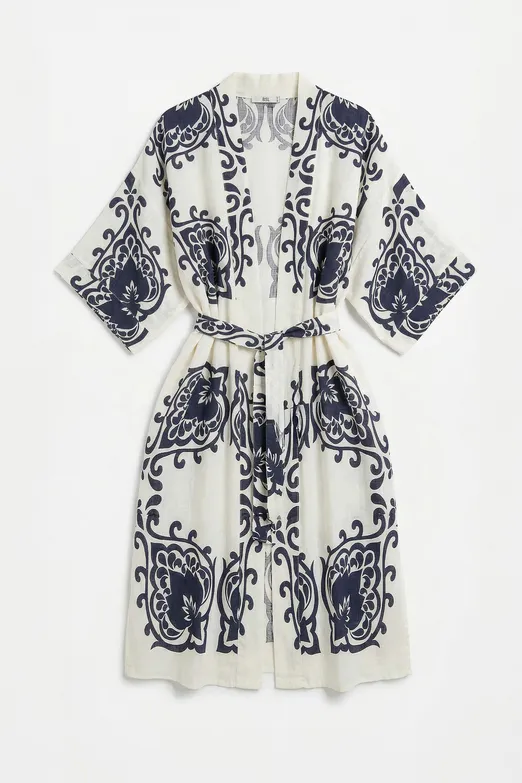 Bayan Lacivert Pamuklu Standart Beden Kimono - BSL