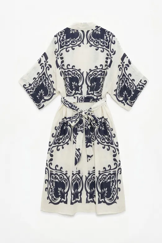 Bayan Lacivert Pamuklu Standart Beden Kimono - BSL