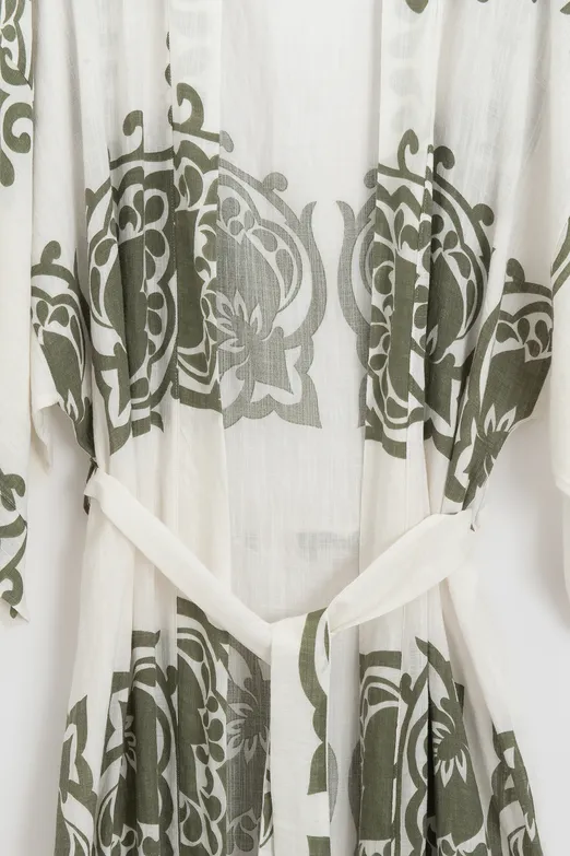 Bayan Yeşil Pamuklu Standart Beden Kimono - BSL