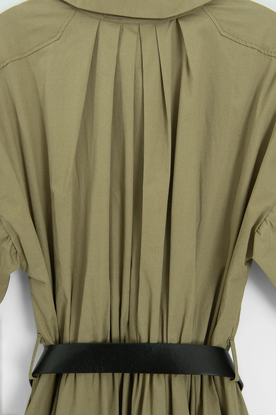 Bayan Haki Büzgülü Midi Gömlek Elbise