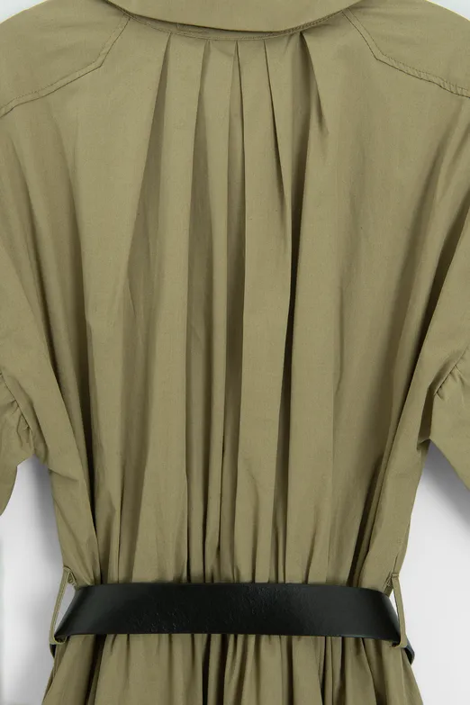 Bayan Haki Büzgülü Midi Gömlek Elbise - BSL